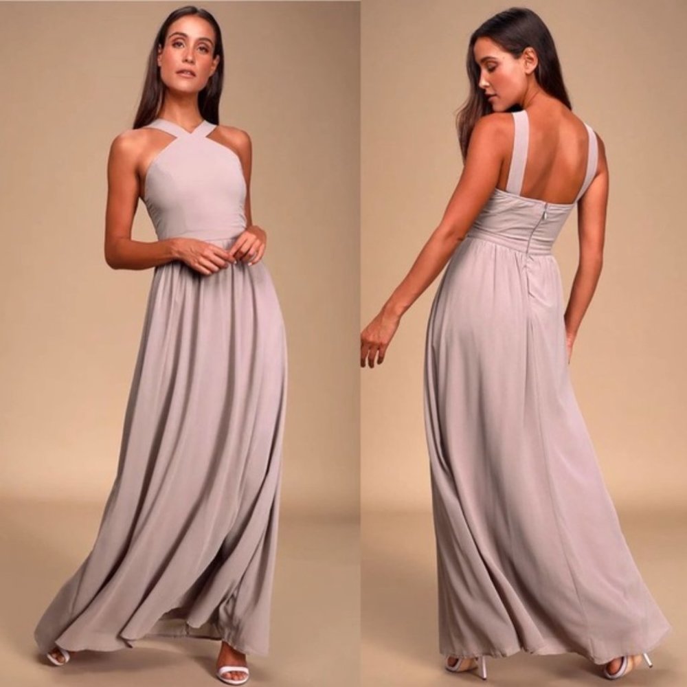 Lulu's Air of Romance Maxi Dress in Taupe- Large